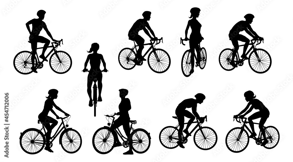 Obraz premium Bike and Bicyclist Silhouettes Set