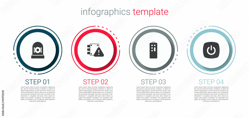 Set Ringing alarm bell, House under protection, Remote control and Smart home. Business infographic template. Vector Set Ringing alarm bell, House under protection, Remote control and Smart home. Business infographic template. Vector