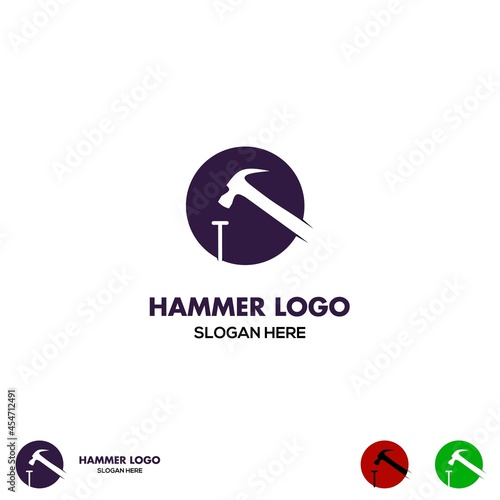 Vector Hammer and nails logo design,hammer hitting nail illustration icon template