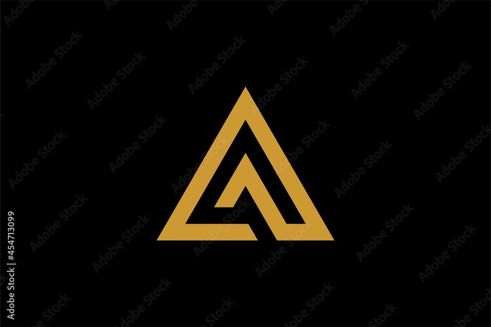 Mountain logo design vector. Triangle abstract illustration symbol. Letter AM outline sign. Gold adventure vector icon. Mountain logo design vector. Triangle abstract illustration symbol. Letter AM outline sign. Gold adventure vector icon.