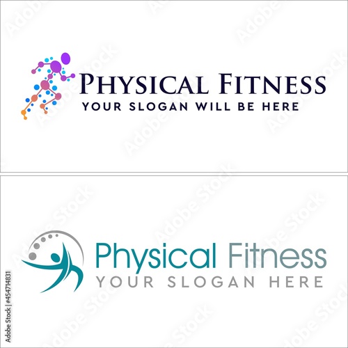 Physical fitness people molecule spine logo design