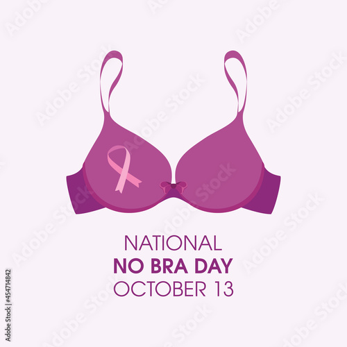 National No Bra Day vector. Purple bra with ribbon icon. Breast cancer awareness vector. No Bra Day Poster, October 13. Important day