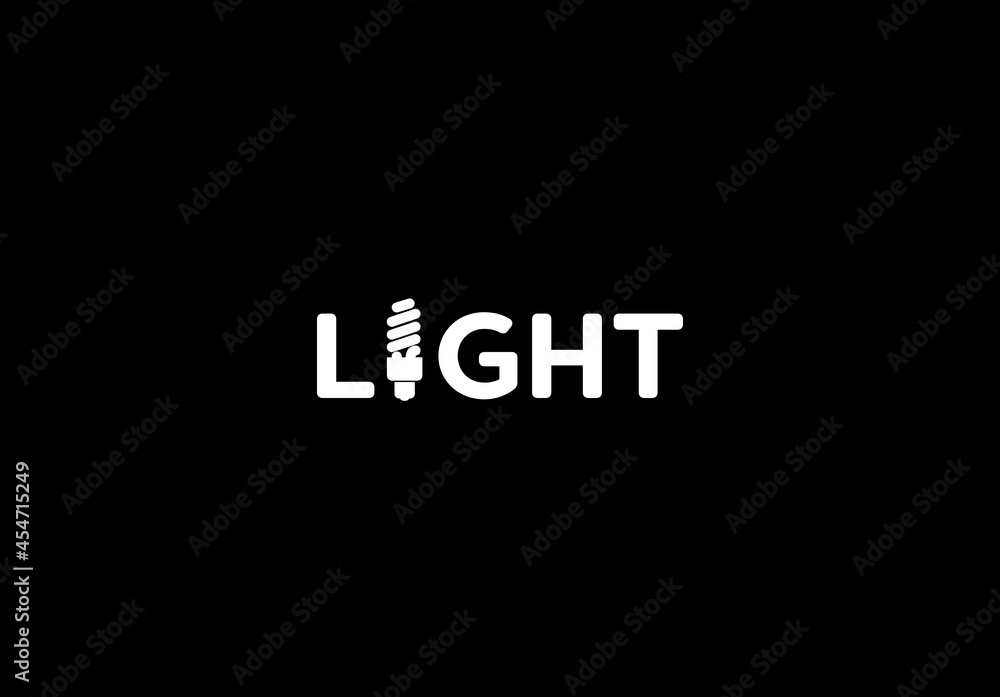 Vector isolated white light text with economical bulb on dark background