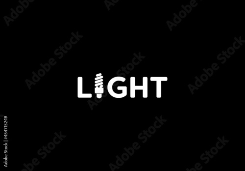 Vector isolated white light text with economical bulb on dark background