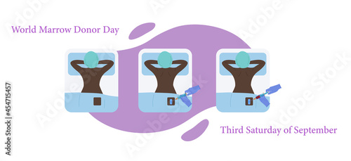 World Bone Marrow Donor Day. Vector illustration on the topic of bone marrow puncture. Medical illustration. Donation. A woman is undergoing a medical procedure.