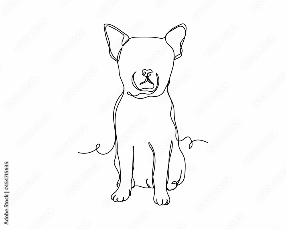 Continuous one line drawing chihuahua puppy icon in silhouette on a white background. Linear stylized. Continuous one line drawing chihuahua puppy icon in silhouette on a white background. Linear stylized.