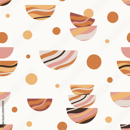 Seamless pattern with boho rainbows in terracotta colors. Neutral nursery art design for decoration, bohemian printing for fabric, wall art. Hand drawn vector illustration.