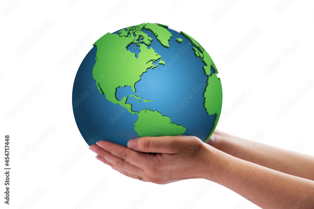 Human hand holding Earth against plain white background. Human hand holding Earth against plain white background.