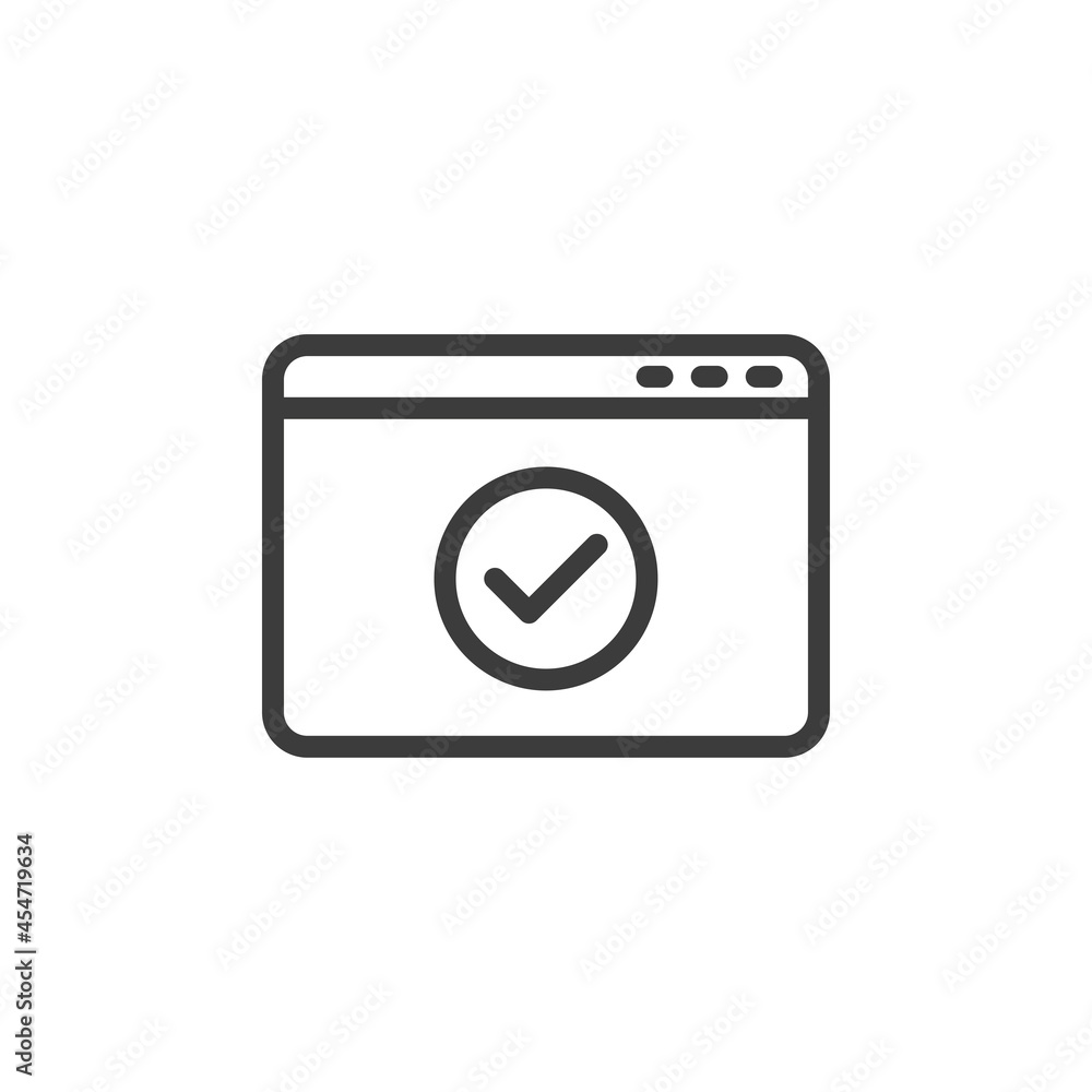 Web browser page with check mark icon. Approved payment or transaction. Web browser page with check mark icon. Approved payment or transaction.