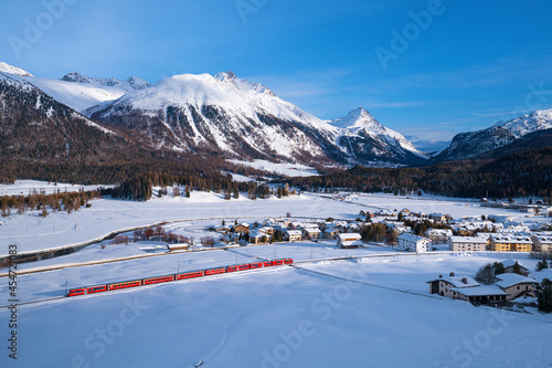 Snowy Landscape, Villages Celerina (Switzerland) and Pontresina
