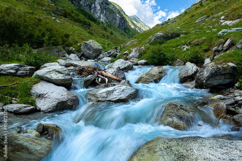 Creek Mundbach in the valley Gredetschtal in the Swiss Alps near Mund (Switzerland)