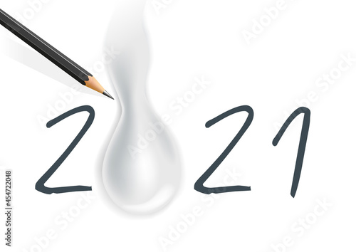 Concept sur le thème de la tristesse, face au bilan planétaire catastrophique de l’année 2021, symbolisé par une larme dessinée au crayon.