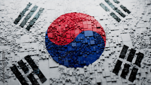 South Korean Flag rendered as Futuristic 3D blocks. South Korea Network Concept. Tech Background.