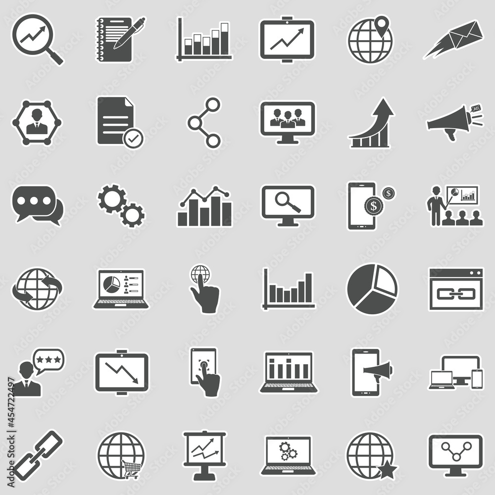 Internet Marketing Icons. Sticker Design. Vector Illustration.