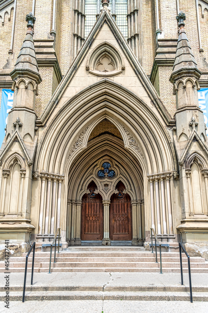 Entrance door to colonial Saint James Cathedral in Toronto, Canada