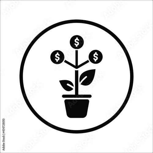 Money  tree  growth  plant icon. Black vector.
