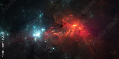 Fototapeta Naklejka Na Ścianę i Meble -  Abstract fractal art banner background, like a supernova or fiery storm in a nebula. Also available as an animation - search for 455664778 in Videos.