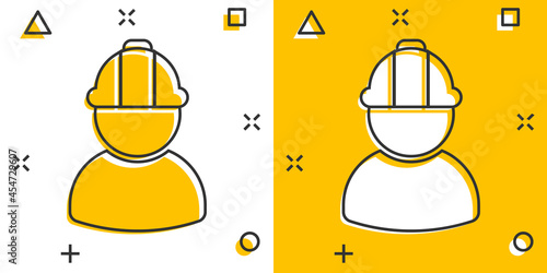 Construction worker icon in comic style. Factory employee vector cartoon illustration on white isolated background. Architect manager business concept splash effect.