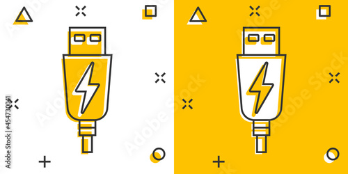 Usb drive icon in comic style. Flash disk vector cartoon illustration on white isolated background. Digital memory splash effect business concept.