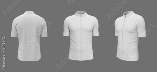 Blank cycling jersey mockup in front, side and back, 3d rendering, 3d illustration