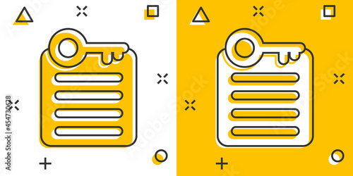 Password account icon in comic style. Keyword cartoon vector illustration on white isolated background. Key combination splash effect business concept.