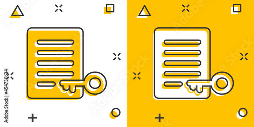 Password account icon in comic style. Keyword cartoon vector illustration on white isolated background. Key combination splash effect business concept.