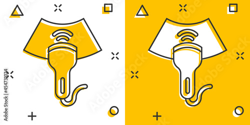 Ultrasound icon in comic style. Scanner equipment cartoon vector illustration on white isolated background. Ultrasonic splash effect business concept.