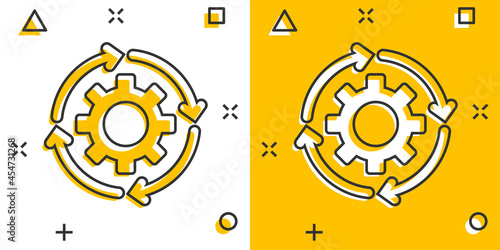 Workflow icon in comic style. Gear effective cartoon vector illustration on white isolated background. Process organization splash effect business concept.