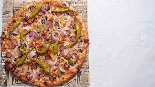 hot pizza peppers with meat and vegetables