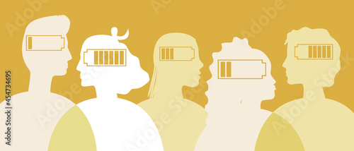 People with insomnia, silhouette vector stock illustration. c People with mental problems and social burnout