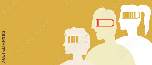Emotional burnout in society, copy space template, silhouette vector stock illustration with people with fatigue, mental health, mood