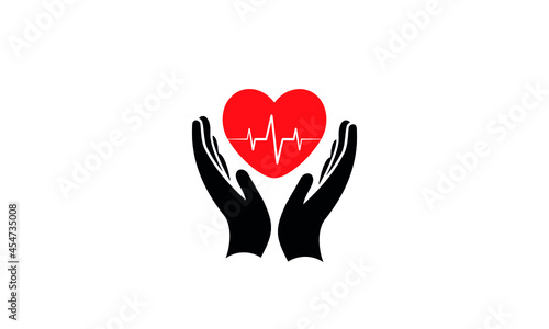 Hands with heart cardio icon,Heartbeat in hands icon