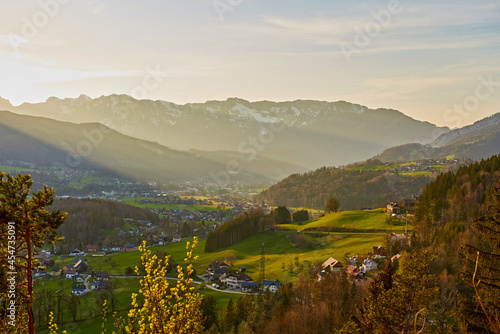 Beautiful sunset in a village Bad Goisern in Austria.
