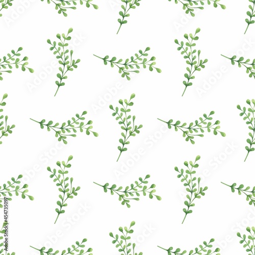 Grass pattern in watercolor style. Beautiful seamless pattern with wild herbs and leaves. It can be used as a background template for wallpaper, printing on fabrics, paper, invitations, etc