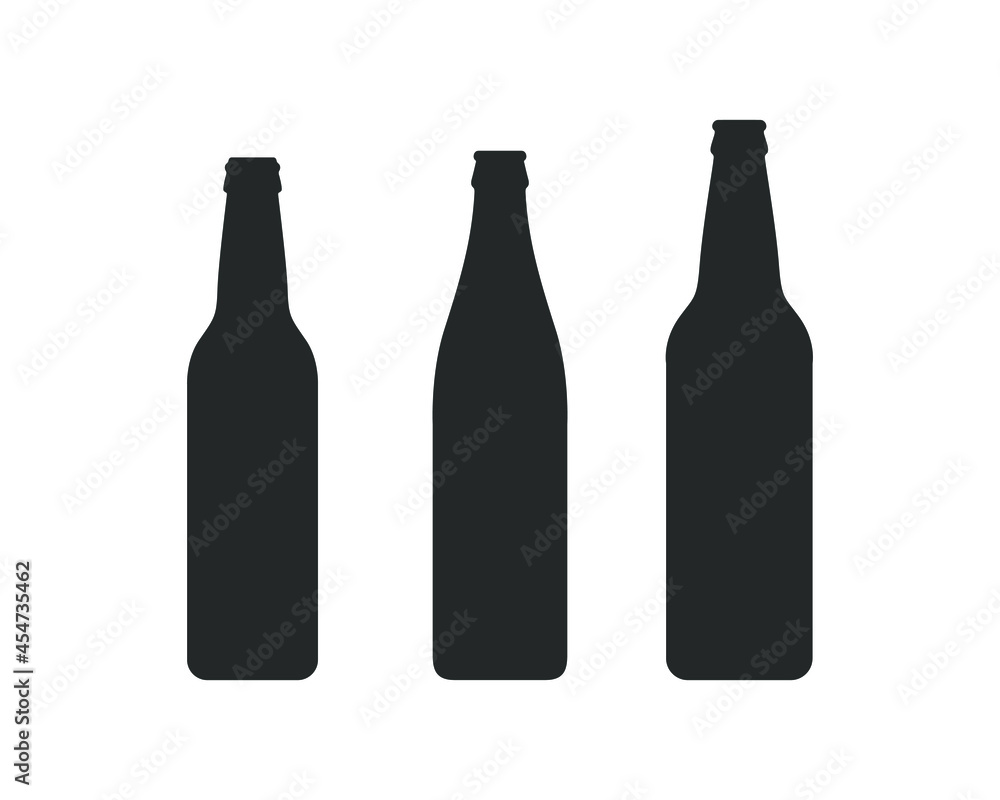 Beer bottles graphic icons set. Beer bottles different size and volume isolated on white background. Vector illustration Beer bottles graphic icons set. Beer bottles different size and volume isolated on white background. Vector illustration