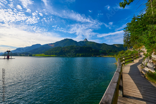 footbridge on Lake Wolfgang. Austrian Alps  Salzburg region.