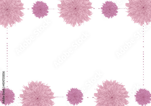 ダリアや菊、デイジーのようなボリューミーな赤い花が沢山散りばめられたフレーム画像のベクターイラスト