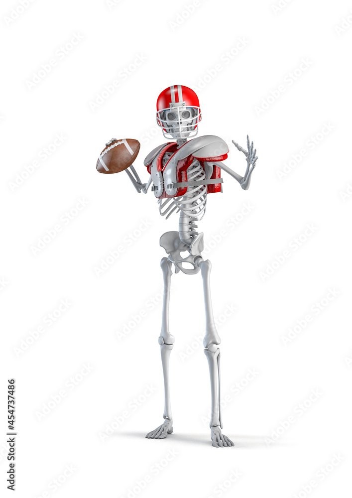 American football skeleton quarterback 3D illustration of male human
