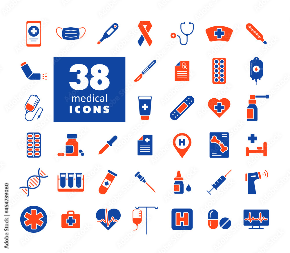 Medicine and healthcare, medical support icons set Medicine and healthcare, medical support icons set