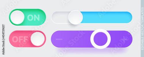 Set of vector Neumorphism buttons and scroll bars for UI design, websites, mobile applications. Editable vector templates.