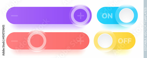 Set of vector Neumorphism buttons and scroll bars for UI design, websites, mobile applications. Editable vector templates.