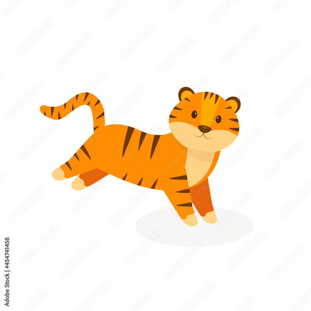 This is a cute tiger isolated on a white background.