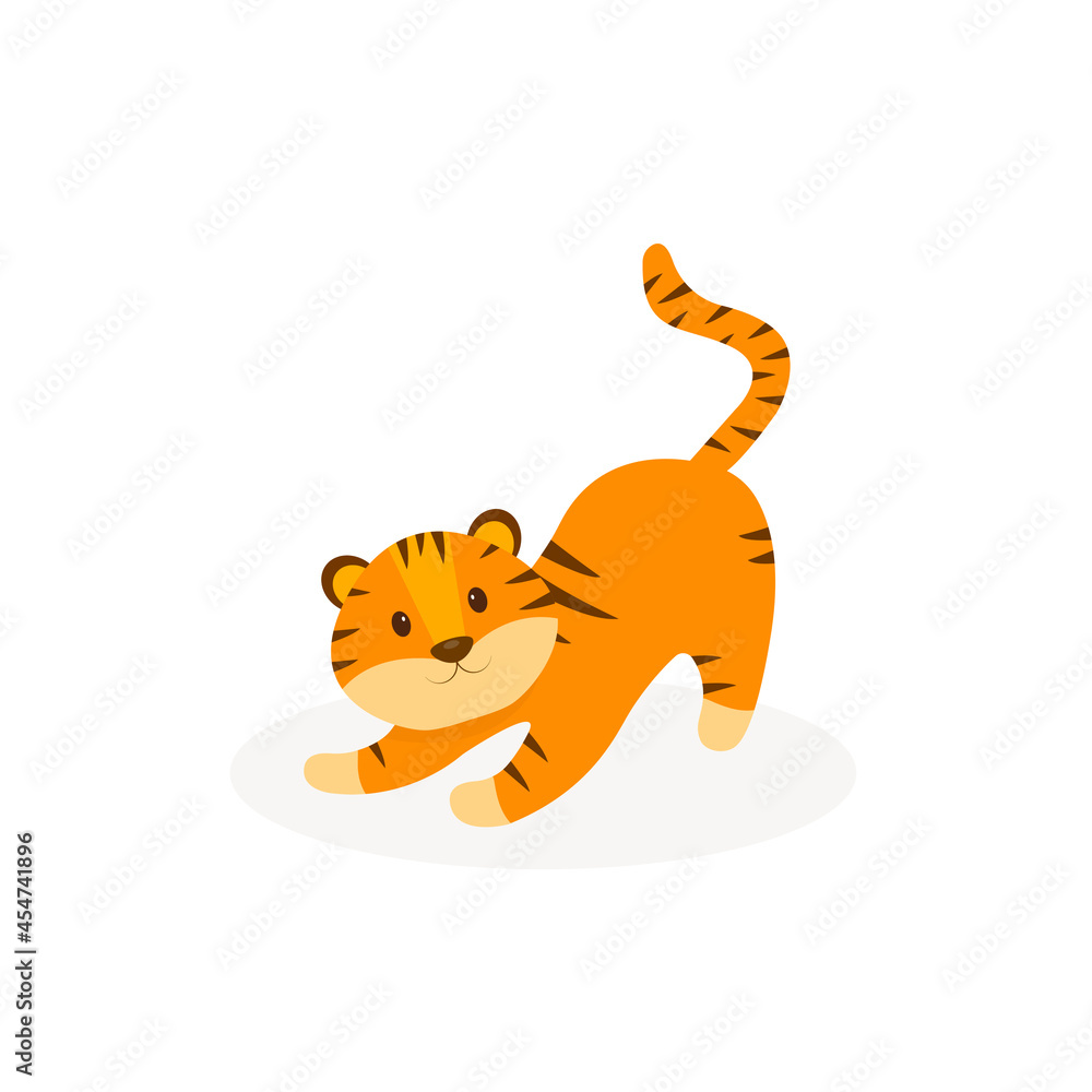 This is a cute tiger on a white background.