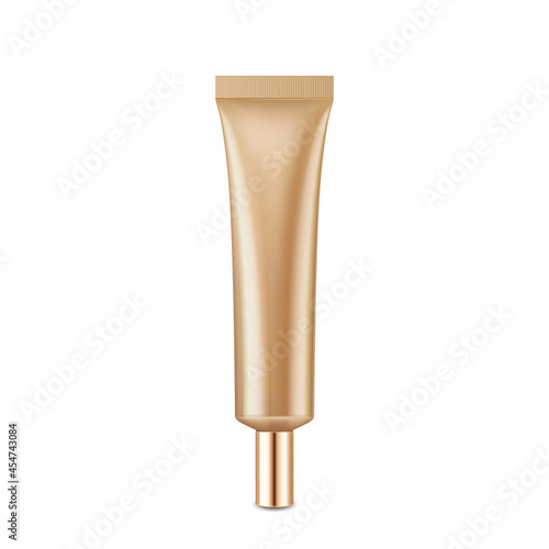 Make-up Beauty Cream Blank Tube Packaging Vector. Skincare Protective Lotion Elegant Tube Container With Golden Cap. Moisturizer Balm Gel Product Package Template Realistic 3d Illustration