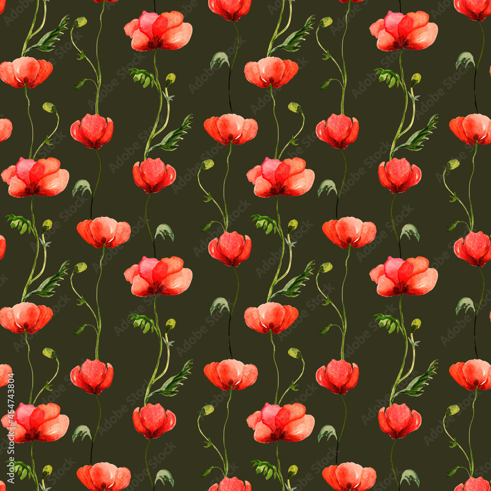 Abstract floral seamless pattern painted by brush field poppies. Superior print for surfaces, textiles and design. Abstract floral seamless pattern painted by brush field poppies. Superior print for surfaces, textiles and design.