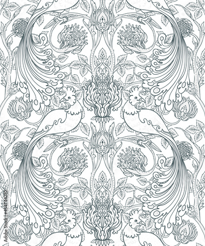 Floral vintage seamless pattern wit birds for retro wallpapers. Enchanted Vin...