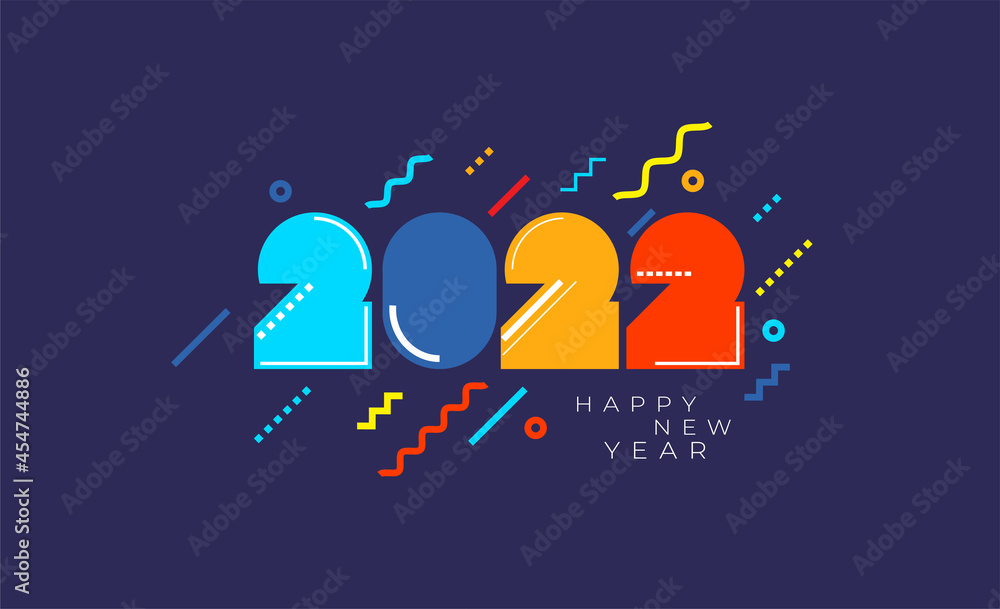 Naklejka premium 2022 Happy New Year logo text. 2022 colored number design template.