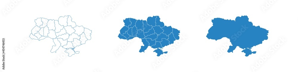 Ukraine map set. Europe country contour, vector icon