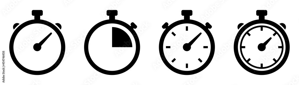 Stopwatch icons set. Timer symbol. Outline stopwatch icon. Alarm pictogram. - obrazy, fototapety, plakaty 