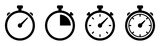 Stopwatch icons set. Timer symbol. Outline stopwatch icon. Alarm pictogram.